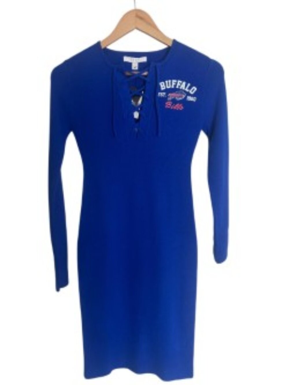 NWT Wear by Erin Andrews Buffalo Bills Royal Lace Up Long Sleeve Dress Small